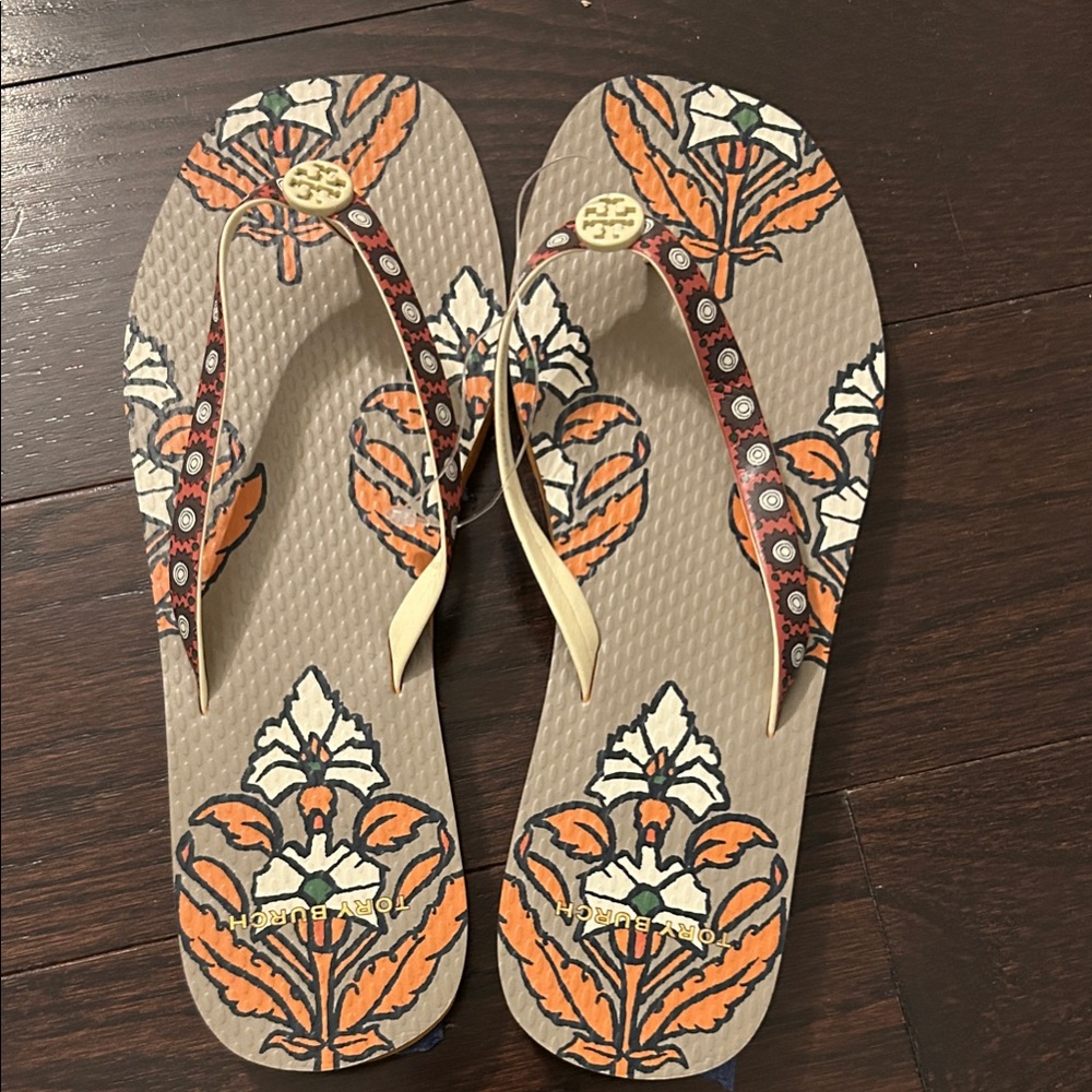 Tory Burch Sun Geo Pave Block Peint Flip Flops Size 5 Sandals - NWOT